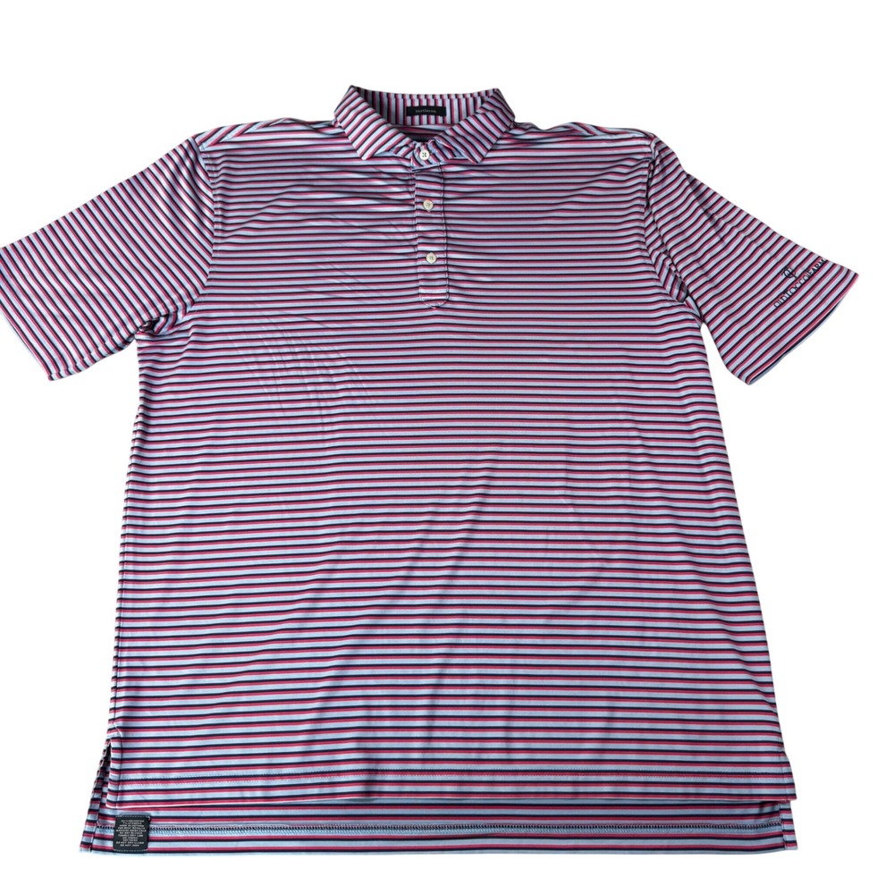 Turtleson Polo Shirt Mens XL Blue Red Striped Excellent Old Toccoa Farm Golf